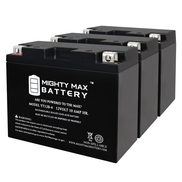 Mighty Max Battery YT12B-4 12V 10Ah Replacement Battery compatible with Ducati ST12B-4 - 3PK MAX4021689